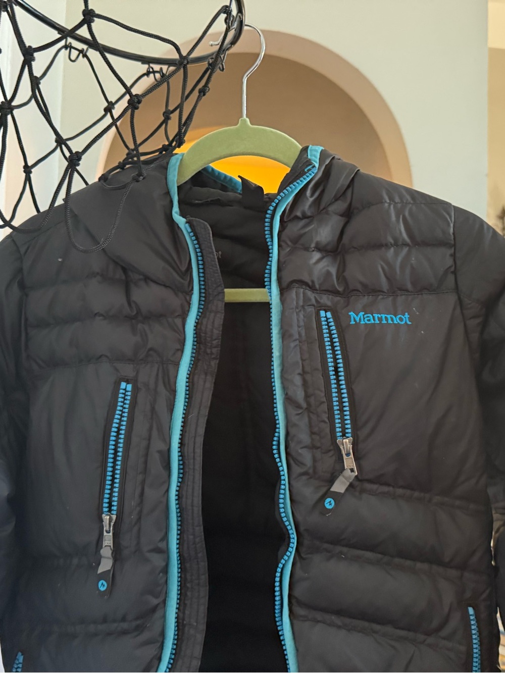Marmot Kids Black Puffer Jacket with Teal Trim